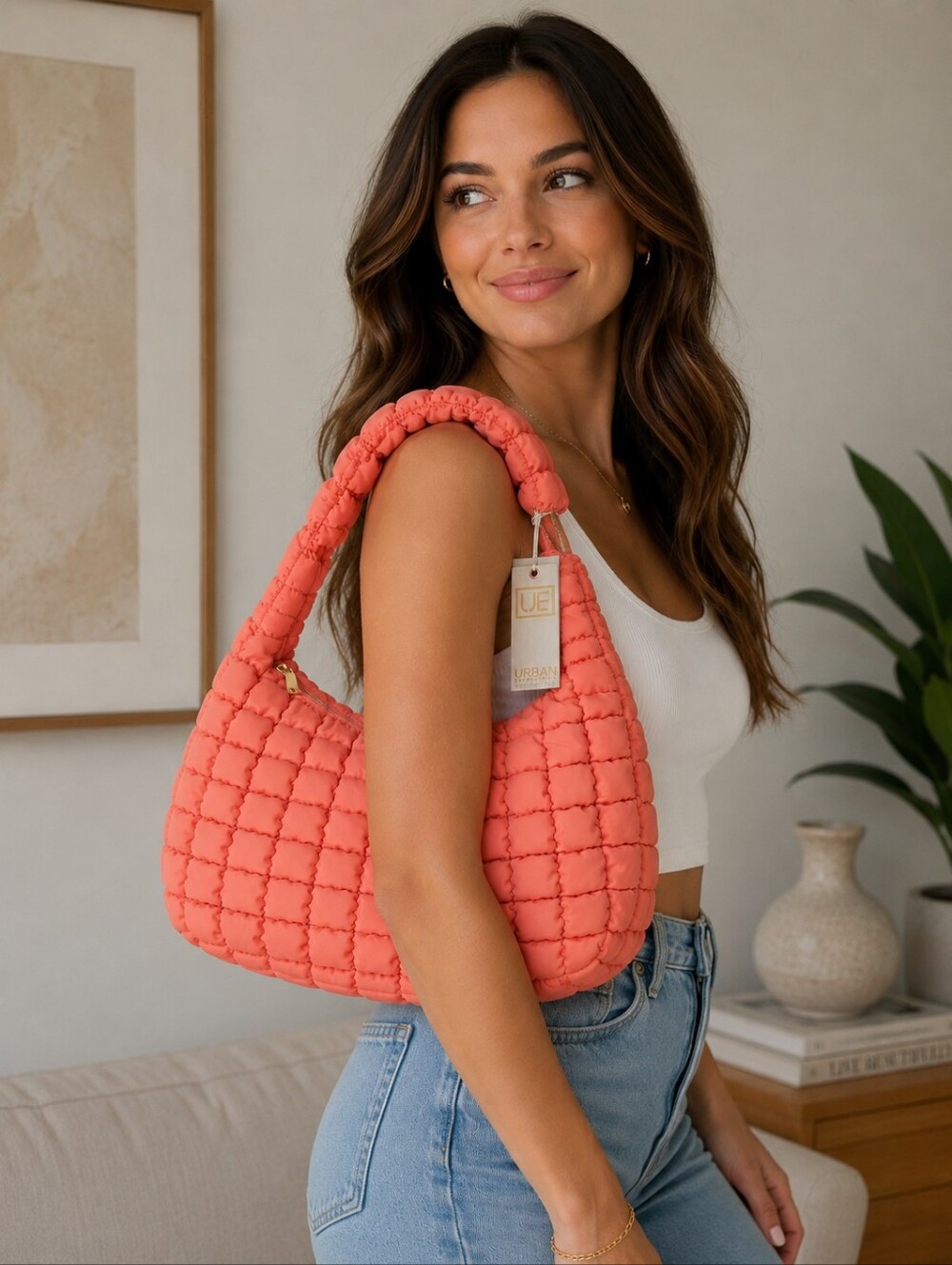 Urban Expressions Quilted Coral Shoulder Bag